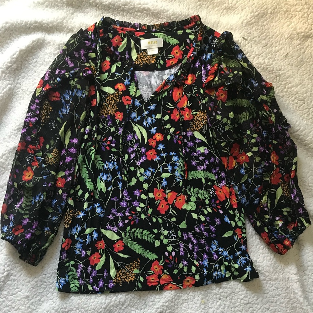 Anthropologie Maeve Jacquin floral print peasant top SZ Extra Small